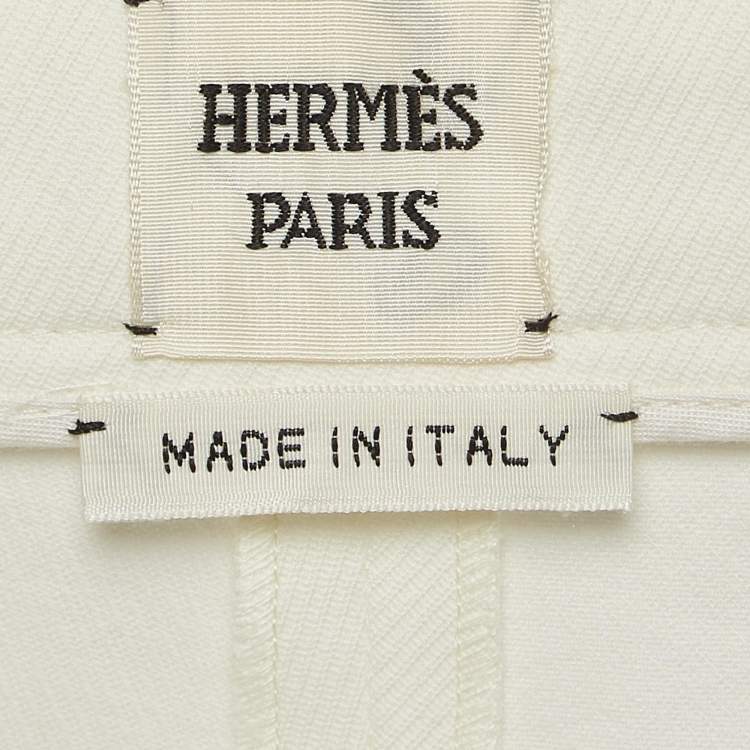 Pre Owned Hermes White Cotton Twill Skinny Trousers M