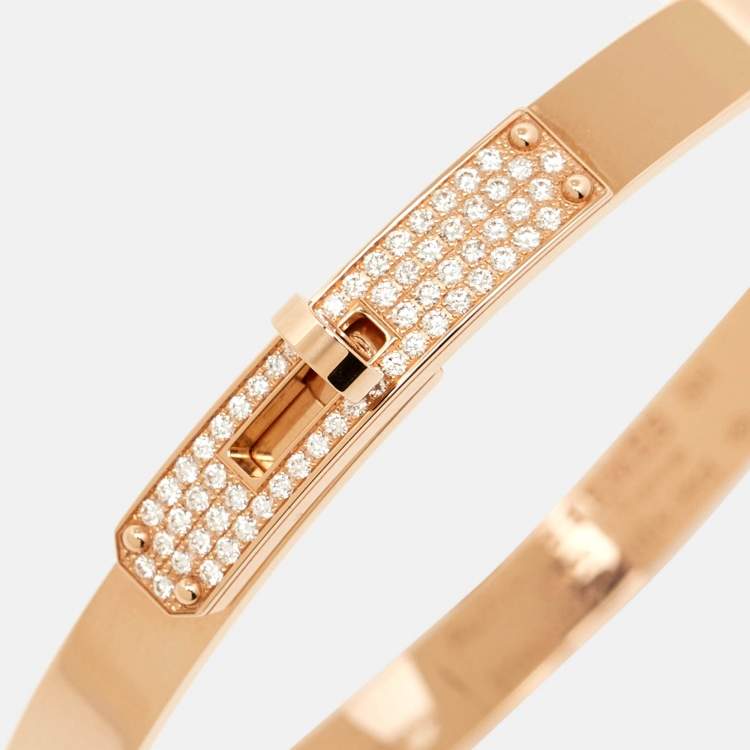 Pre Owned Hermes Kelly Small Model Diamond 18K Rose Gold Bracelet SH
