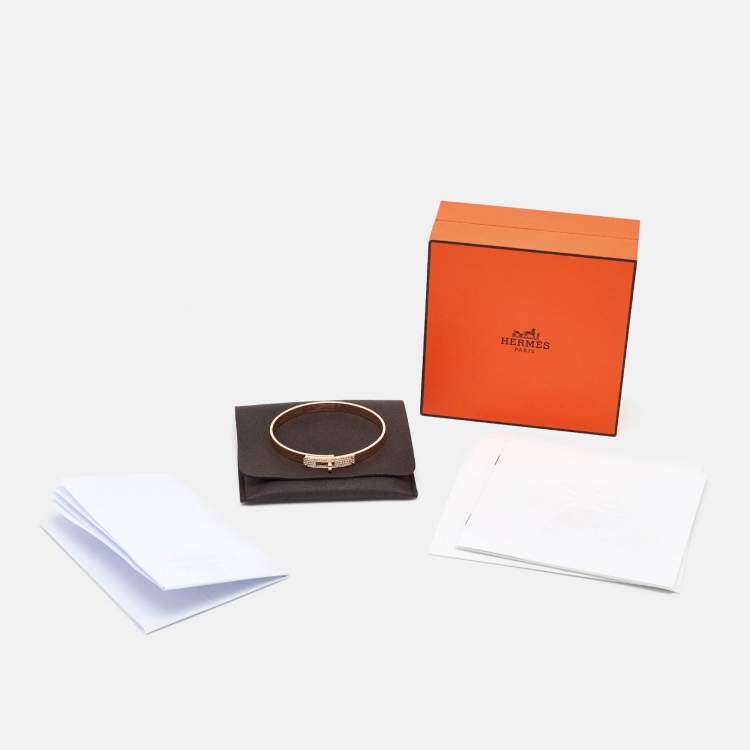 Pre Owned Hermes Kelly Small Model Diamond 18K Rose Gold Bracelet SH