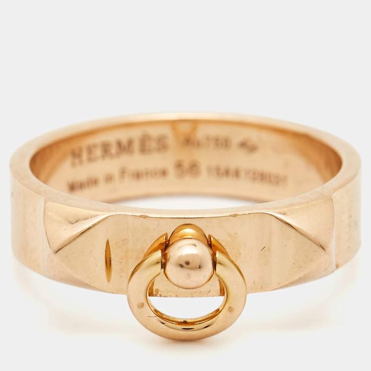 Pre Owned Hermes Collier de Chien 18k Rose Gold Ring Size 56