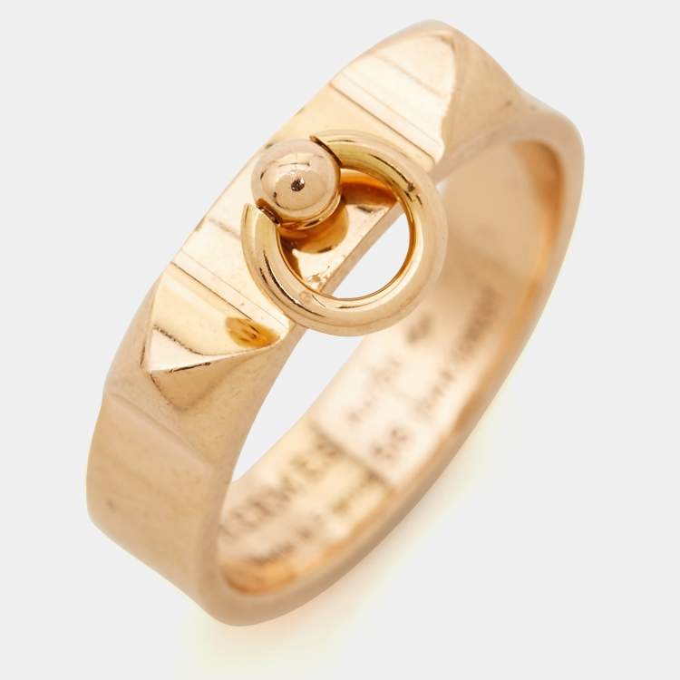Pre Owned Hermes Collier de Chien 18k Rose Gold Ring Size 56