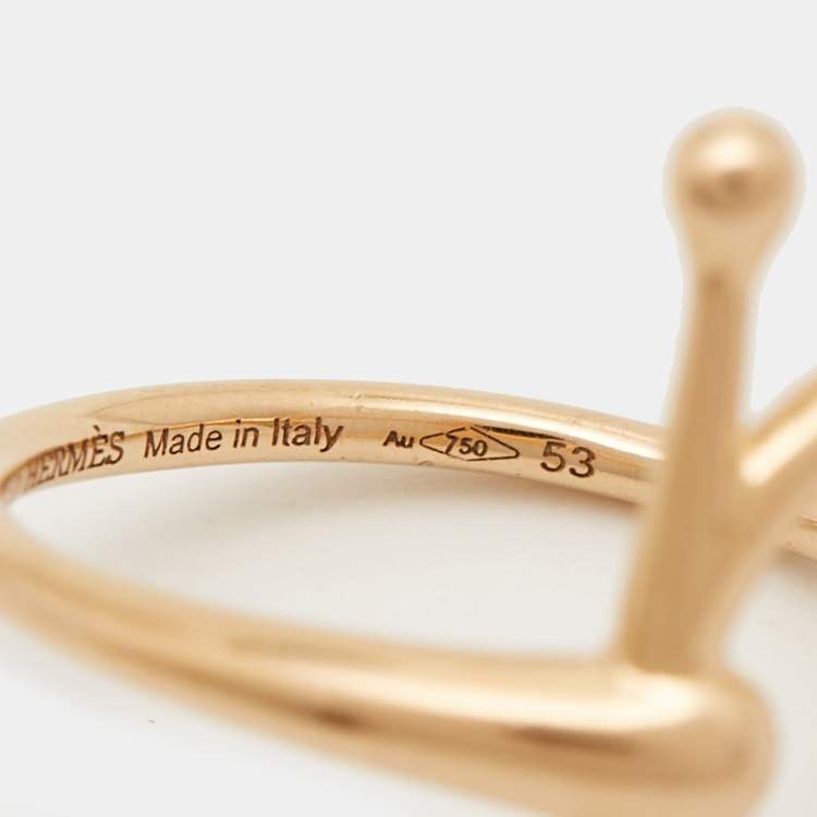 Pre Owned Hermes Filet d'Or Ring Small Model 18k Rose Gold Ring Size 53