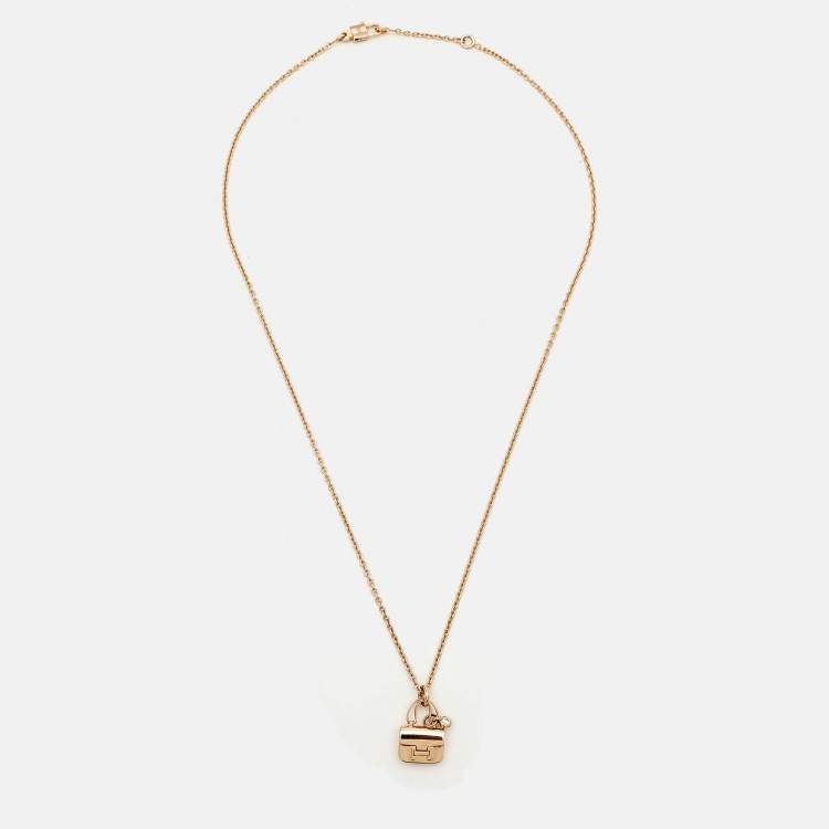 Pre Owned Hermes Amulettes Constance Diamond 18k Rose Gold Necklace