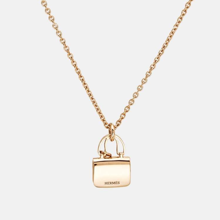 Pre Owned Hermes Amulettes Constance Diamond 18k Rose Gold Necklace