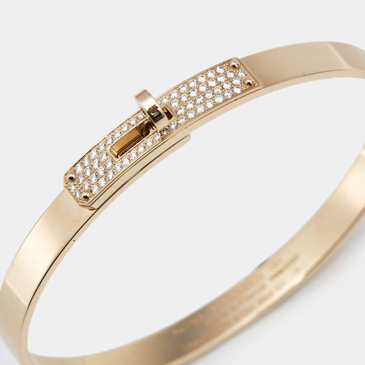 Pre Owned Hermes Kelly Small Model Diamond 18K Rose Gold Bracelet SH