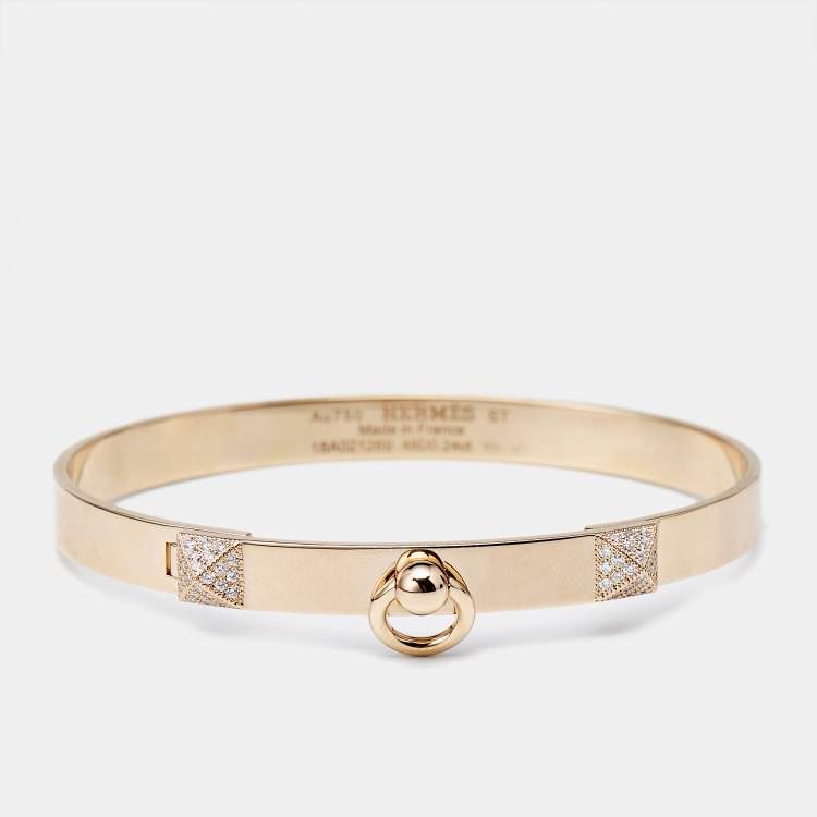 Pre Owned Hermes Collier De Chien Diamonds 18k Rose Gold Bracelet ST