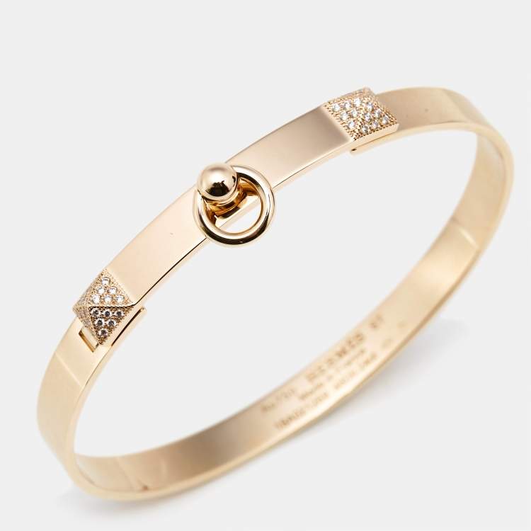 Pre Owned Hermes Collier De Chien Diamonds 18k Rose Gold Bracelet ST