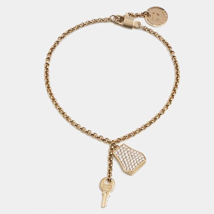 Pre Owned Hermes Kelly Clochette Diamond 18k Rose Gold Small Model Bracelet SH