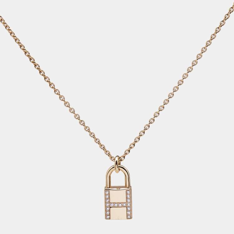 Pre Owned Hermes Kelly Cadenas Diamonds 18k Rose Gold Pendant Necklace