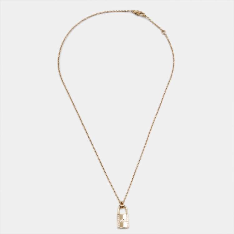 Pre Owned Hermes Kelly Cadenas Diamonds 18k Rose Gold Pendant Necklace