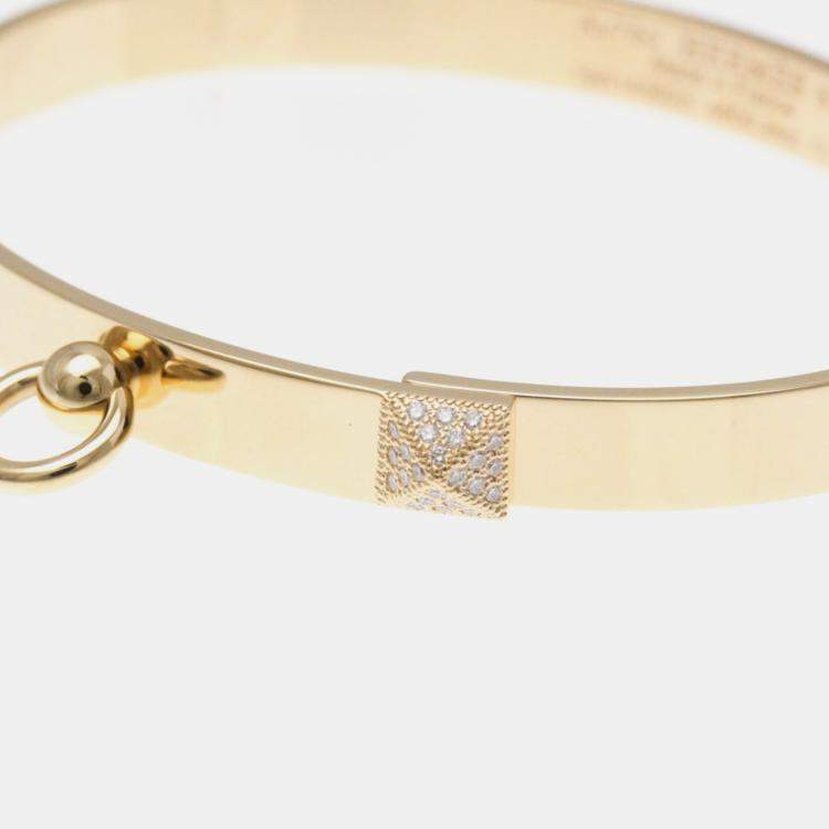 Pre Owned Hermes 18K Pink Gold Diamond Collier De Chien PM Diamond Bangle Carat/0.24