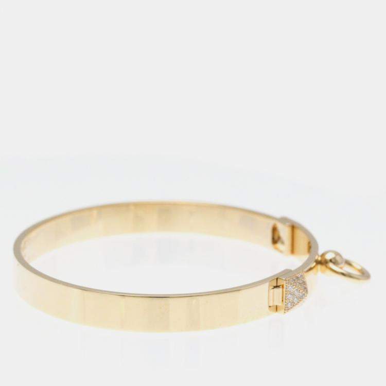 Pre Owned Hermes 18K Pink Gold Diamond Collier De Chien PM Diamond Bangle Carat/0.24