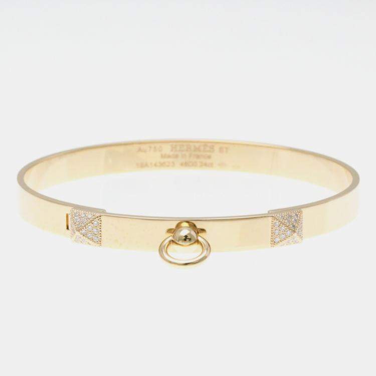 Pre Owned Hermes 18K Pink Gold Diamond Collier De Chien PM Diamond Bangle Carat/0.24