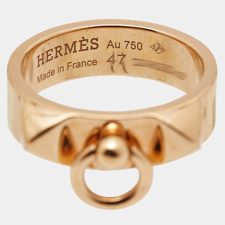 Pre Owned Hermes Collier de Chien 18k Rose Gold Small Model Ring Size 47