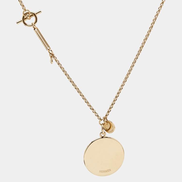 Pre Owned Hermès Ex-Libris Diamond 18k Rose Gold Small Model Pendant Necklace