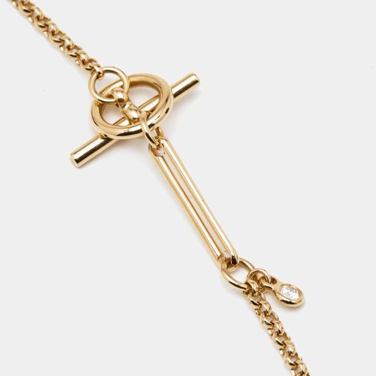 Pre Owned Hermès Ex-Libris Diamond 18k Rose Gold Small Model Pendant Necklace