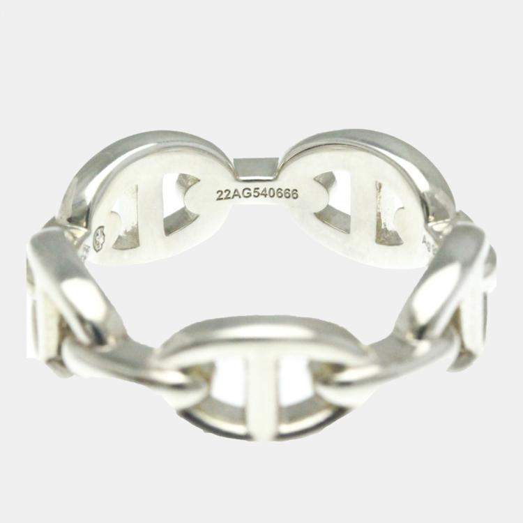 Pre Owned Hermes Silver Chaine d'ancre Ring EU 55