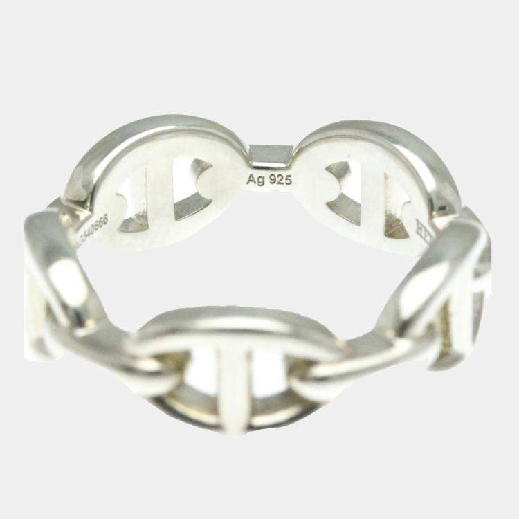 Pre Owned Hermes Silver Chaine d'ancre Ring EU 55