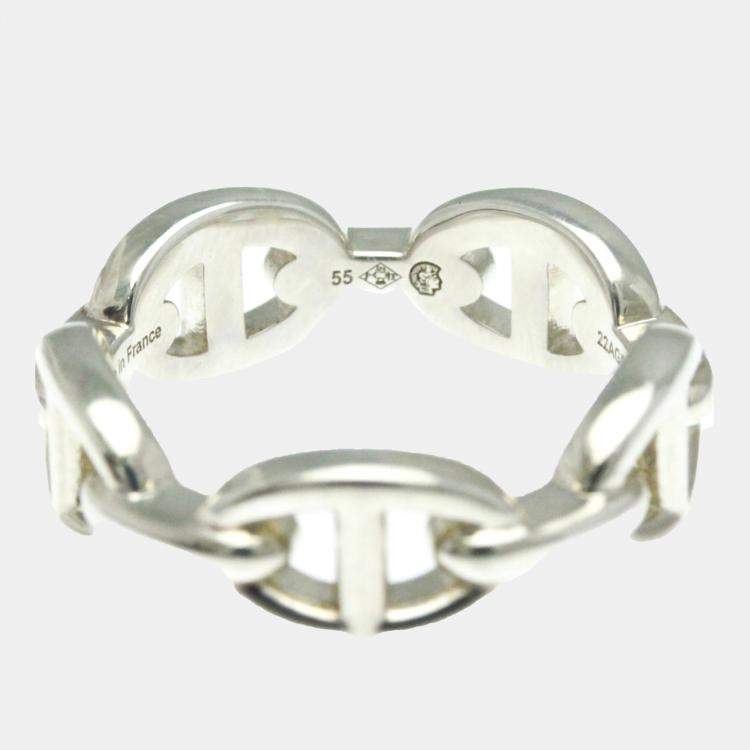 Pre Owned Hermes Silver Chaine d'ancre Ring EU 55