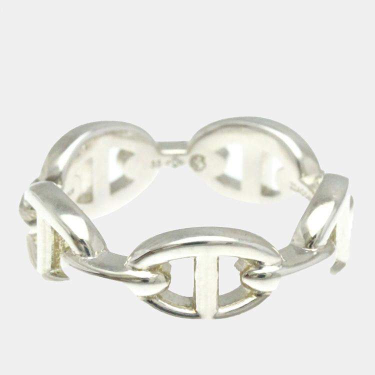 Pre Owned Hermes Silver Chaine d'ancre Ring EU 55