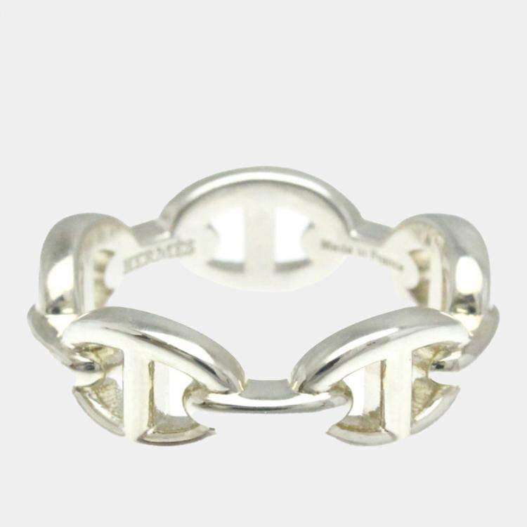 Pre Owned Hermes Silver Chaine d'ancre Ring EU 55