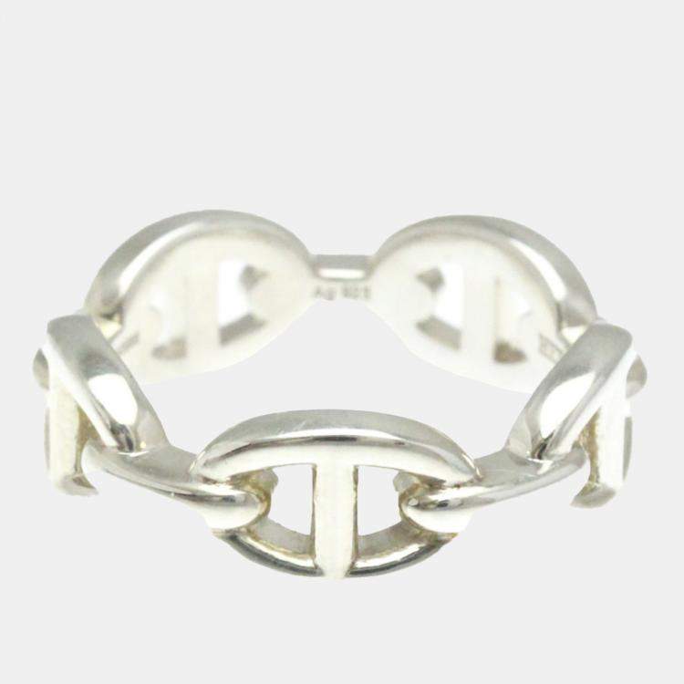 Pre Owned Hermes Silver Chaine d'ancre Ring EU 55