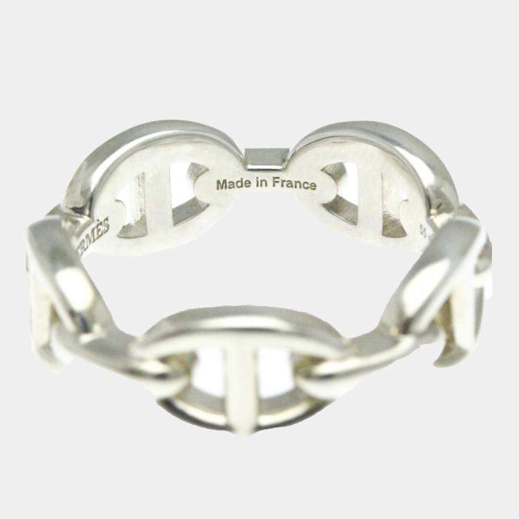 Pre Owned Hermes Silver Chaine d'ancre Ring EU 55