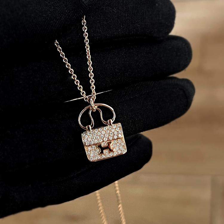 Pre Owned Hermes Rose Gold and Diamond Constance Amulette Pendant