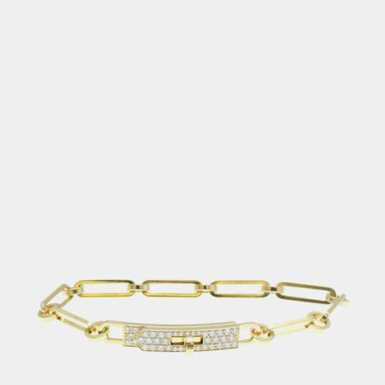 Pre Owned Hermes 18K Yellow Gold Diamond Kelly PM Charm Bracelet 