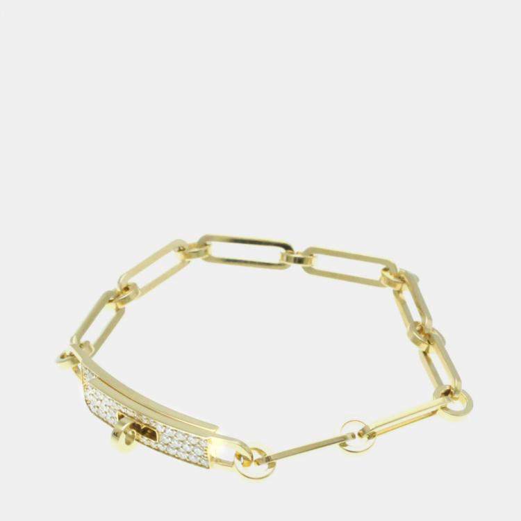 Pre Owned Hermes 18K Yellow Gold Diamond Kelly PM Charm Bracelet 