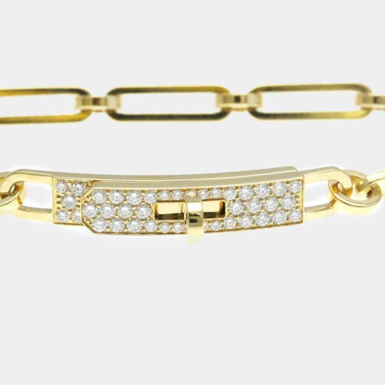 Pre Owned Hermes 18K Yellow Gold Diamond Kelly PM Charm Bracelet 
