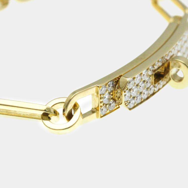 Pre Owned Hermes 18K Yellow Gold Diamond Kelly PM Charm Bracelet 