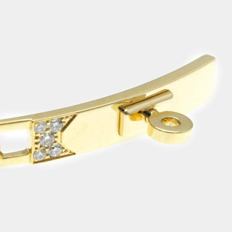 Pre Owned Hermes 18K Yellow Gold Diamond Kelly PM Charm Bracelet 