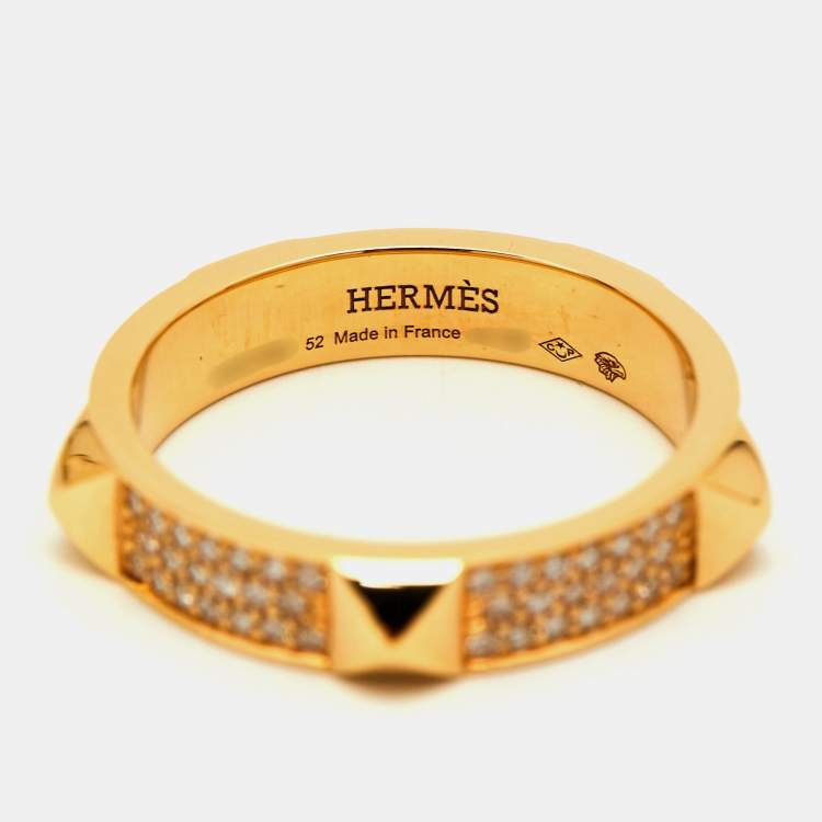 Pre Owned Hermes Clou D'H Ring Diamonds 18k Rose Gold Ring Size 52