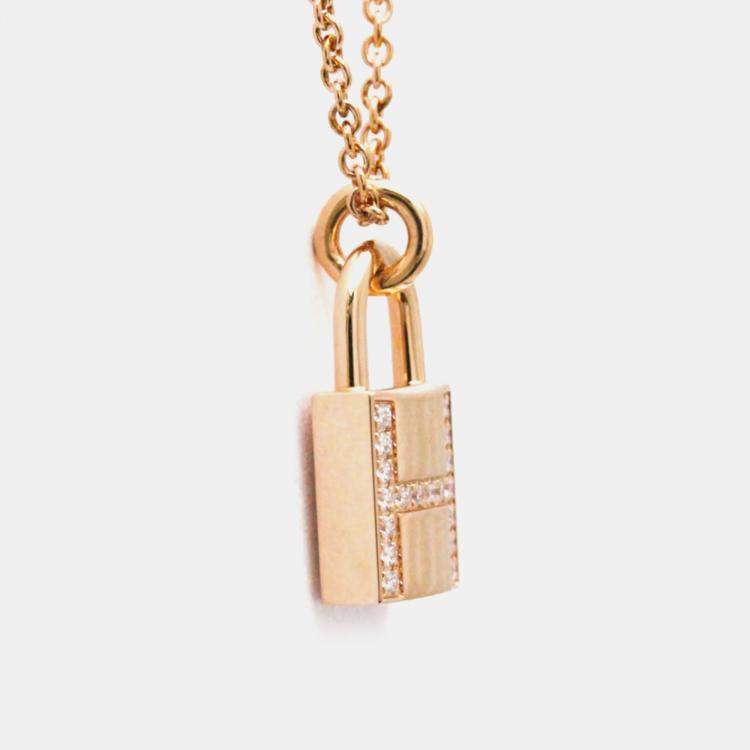 Pre Owned Hermes Cadena 18K Rose Gold Diamond Pendant Necklace