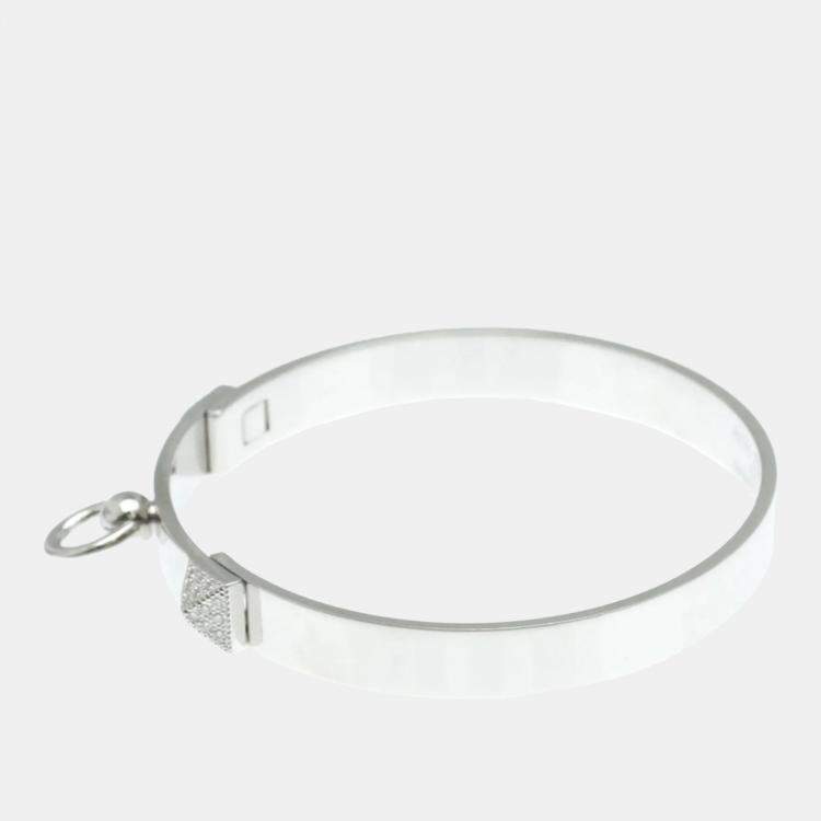 Pre Owned Hermes Collier de Chien Small 18K White Gold and Diamond Bangle Bracelet