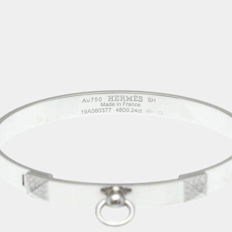 Pre Owned Hermes Collier de Chien Small 18K White Gold and Diamond Bangle Bracelet