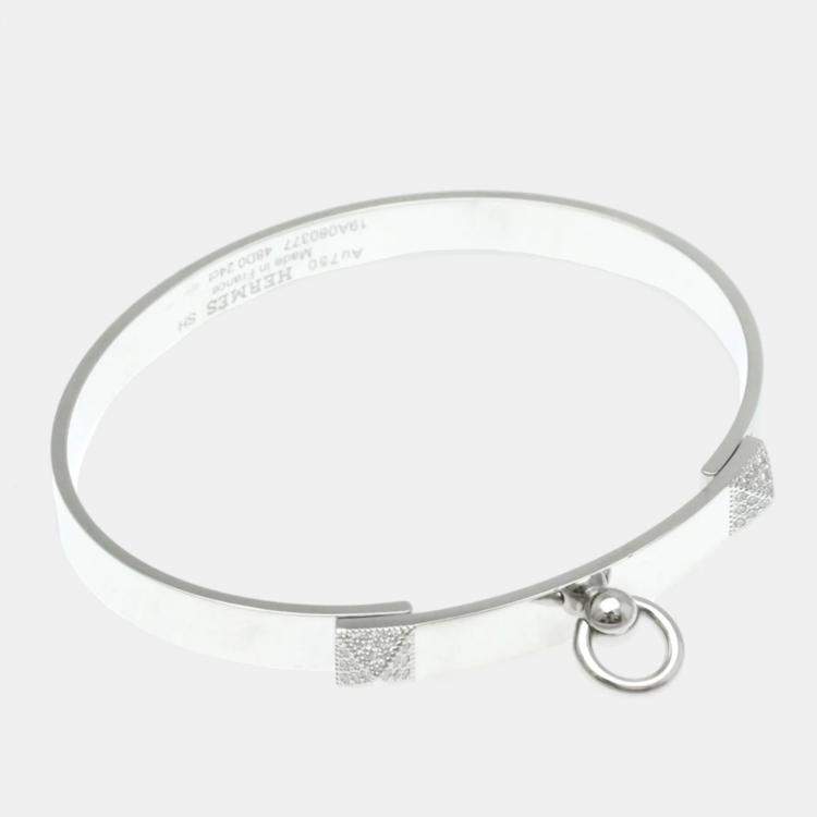 Pre Owned Hermes Collier de Chien Small 18K White Gold and Diamond Bangle Bracelet