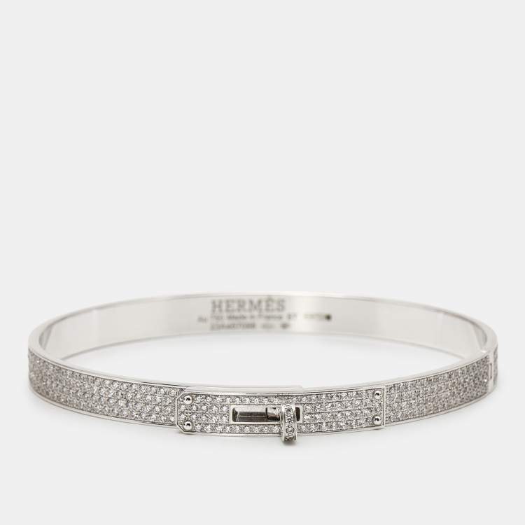 Pre Owned Hermes Kelly Diamonds 18k White Gold Small Model Bracelet