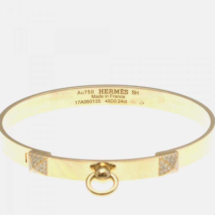 Pre Owned Hermes Collier De Chien PM Pink Gold 18K Carat/0.24 Diamond Bangle