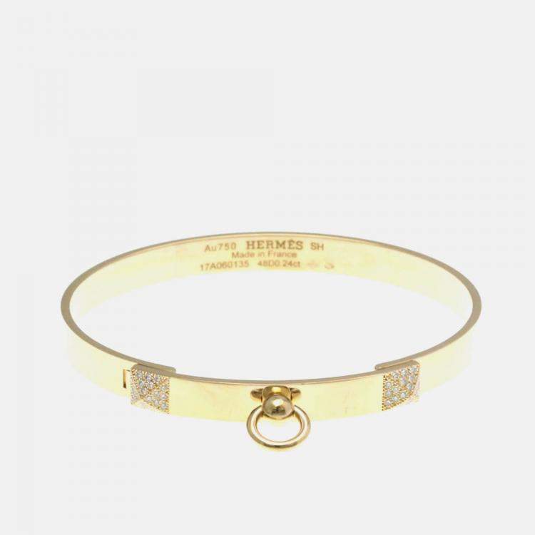 Pre Owned Hermes Collier De Chien PM Pink Gold 18K Carat/0.24 Diamond Bangle