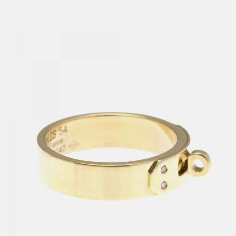 Pre Owned Hermes Kelly Pink Gold 18K Diamond Band Ring EU 54