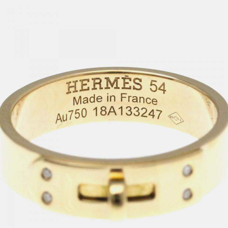 Pre Owned Hermes Kelly Pink Gold 18K Diamond Band Ring EU 54