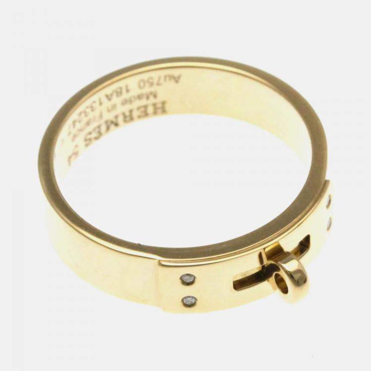 Pre Owned Hermes Kelly Pink Gold 18K Diamond Band Ring EU 54
