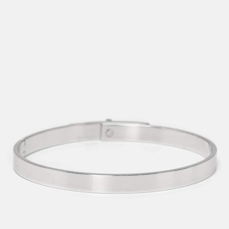 Pre Owned Hermes Kelly Diamond 18k White Gold Small Model Bangle Bracelet ST