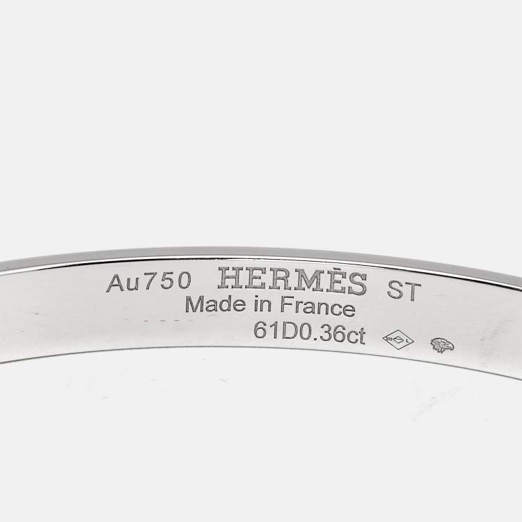 Pre Owned Hermes Kelly Diamond 18k White Gold Small Model Bangle Bracelet ST