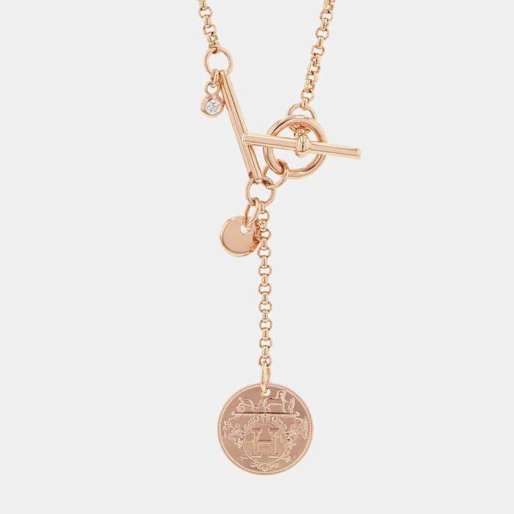 Pre Owned Hermes Exlibris 18K Pink Gold Pendant  