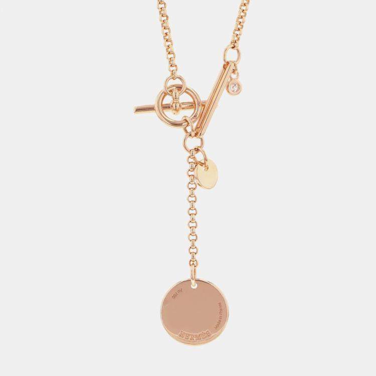 Pre Owned Hermes Exlibris 18K Pink Gold Pendant  