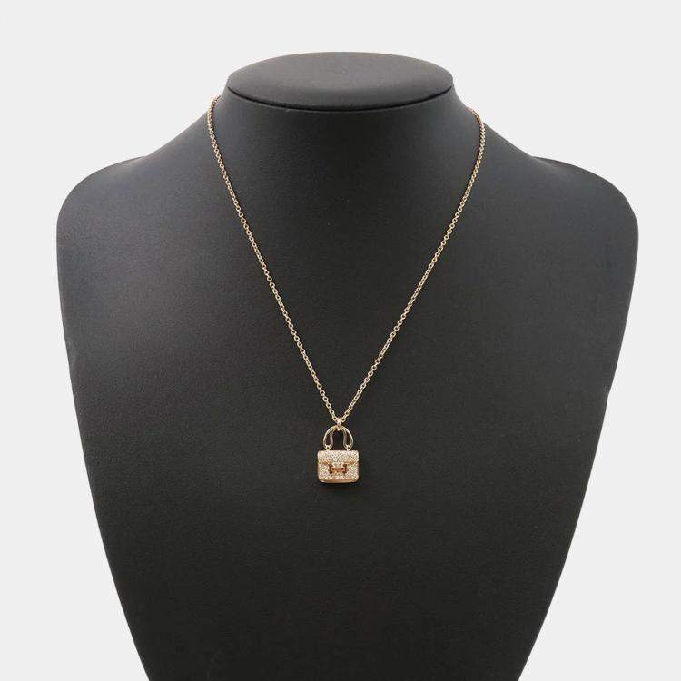 Pre Owned Hermes Amulette Constance 18K Rose Gold Necklace 