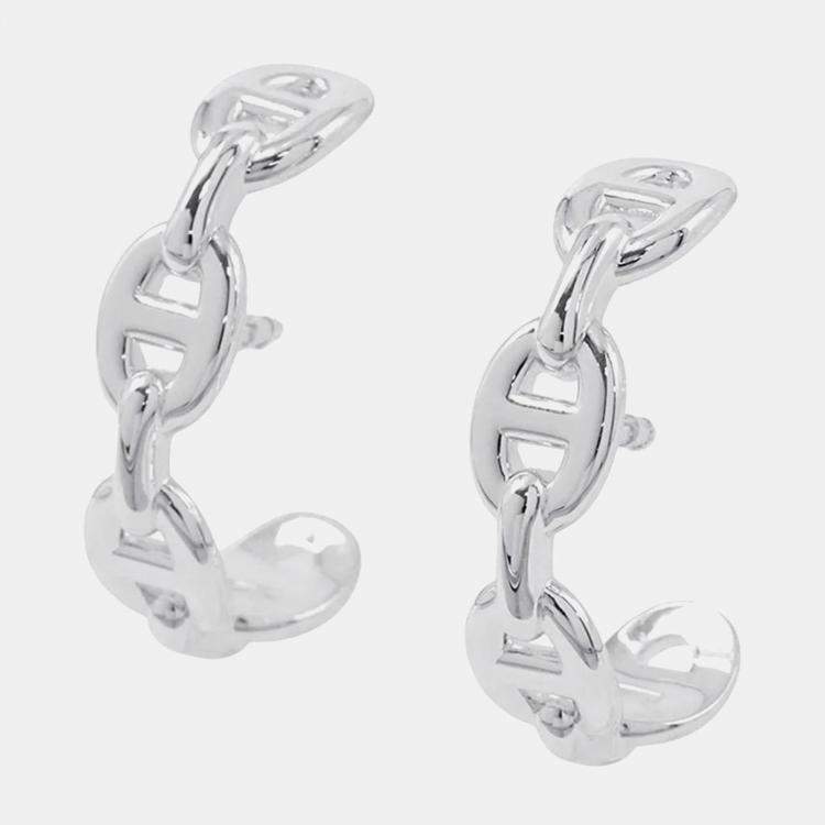 Pre Owned Hermes Chaine D'Ancre Earrings Silver 925